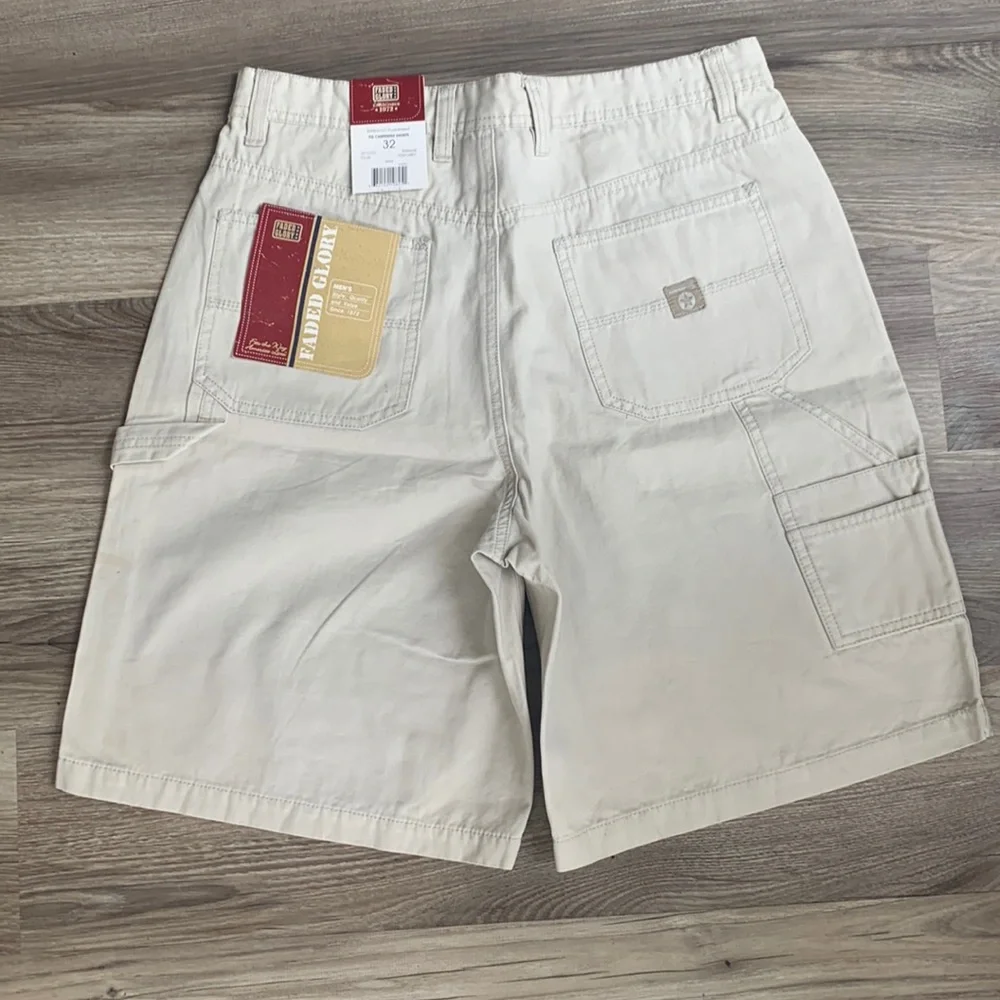 Faded Glory FG Carpenter Short Pants 32  Cream Shorts New Vintage Casual Style